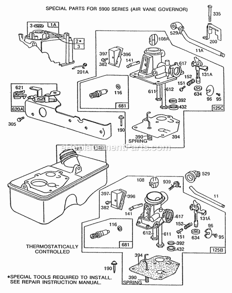 Carburetors  Fuel Tank Assy Diagram and Parts List for 113988-0622-01  Briggs and Stratton Engine